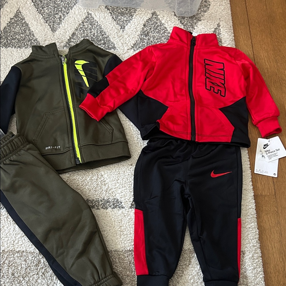 Nike toddler Red and Olive Tracksuit Set (bundle)
